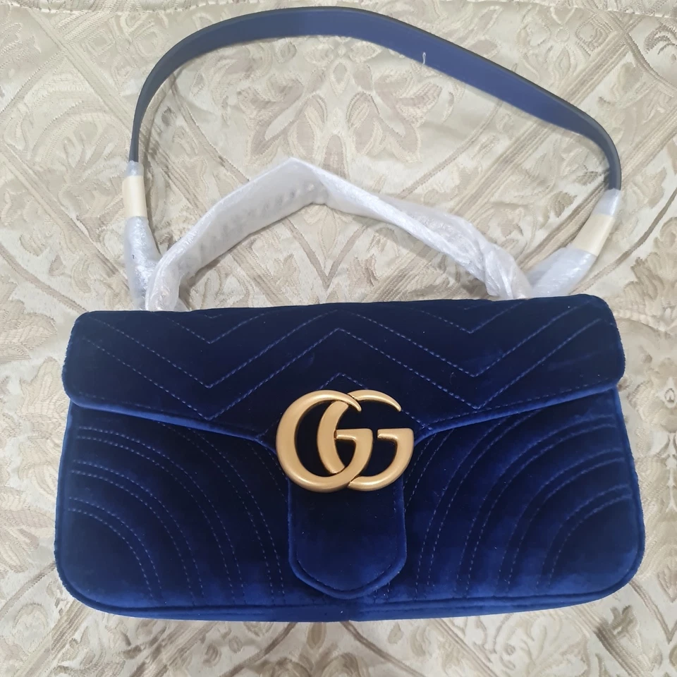 Подлинный Gucci GG Marmont бархатная сумка синий - Изображение 2 из 4