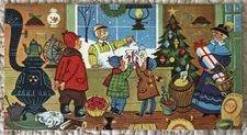 Unused Christmas General Store Old Fashion Shop Vtg Greeting Card 1950s 1960s