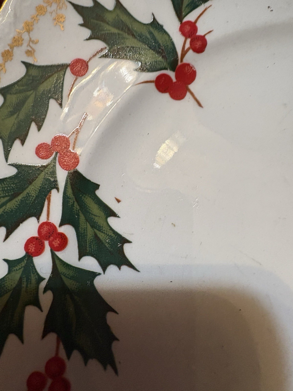 Rare Vintage Homer Laughlin Hudson Set Xmas Plate Cup Saucer Holly Berry Gold 3