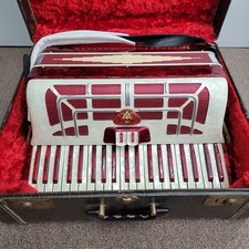 Accordion Vintage Ivory Pearl Red White Italian w/ case Works