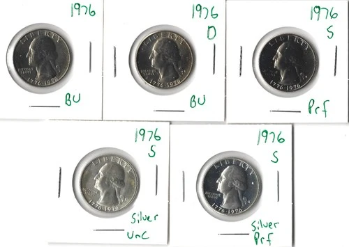 Coin United States 25 Cents (Washington) 1976, From mint & proof sets, w silver