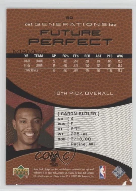 2002-03 Upper Deck Generations Future Perfect /999 Caron Butler #60 Rookie RC - Image 2 of 2