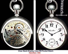 MINT 18 Size High End Railroad Display Case Pocket Watch Hamilton 940. Working