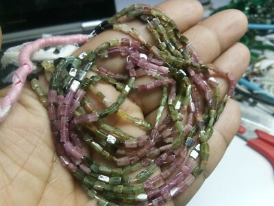 5 Strands- Multi Tourmaline Rectangle Smooth Beads 3 3.5mm -13'' Gemstone Strands