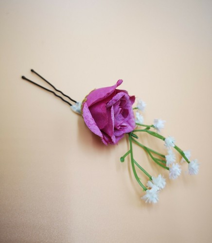 Pink Flower Bridal Hair Clip Wedding Hair Jewellery Hair Pin Accessories - Picture 5 of 5