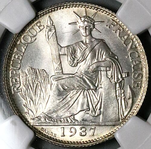 1937 NGC MS 66 French Indo China 20 Cents Vietnam Mint State Coin (24082703C) - Picture 2 of 6