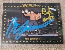 RON SIMMONS RICKY MORTON RC SIGNED ON CARD AUTOGRAPH 1991 #16 WCW WRESTLING AUTO