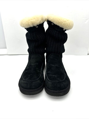 UGG Boots Australia Women's Size 8 Black Suede and Knit, Sherpa, Missing Laces