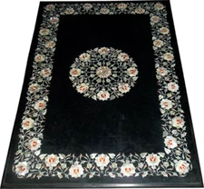 5' x 2' antique Black Marble Dining center Table Top mop Inlay pietra dura fine