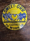 VINTAGE SWEET ORR PORCELAIN SIGN GAS OIL PUMP RARE AD' CLOTHES UNION OVERALLS