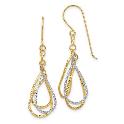 14 Karat bicolor Gold Diamantschliff Träne Tropfen Hirte Haken Ohrringe