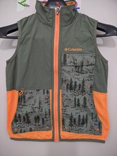 Columbia Vest Boys Small Green Full Zip Soft Shell Fleece Contrast High Neck