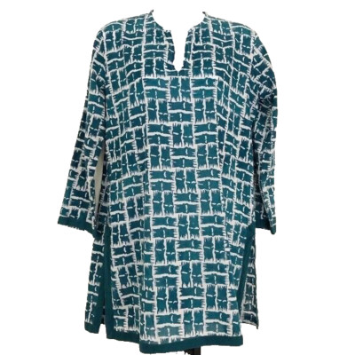 Roberta Roller Rabbit Tunic Blouse Beach Cover-up Popover Top Teal White Sz S