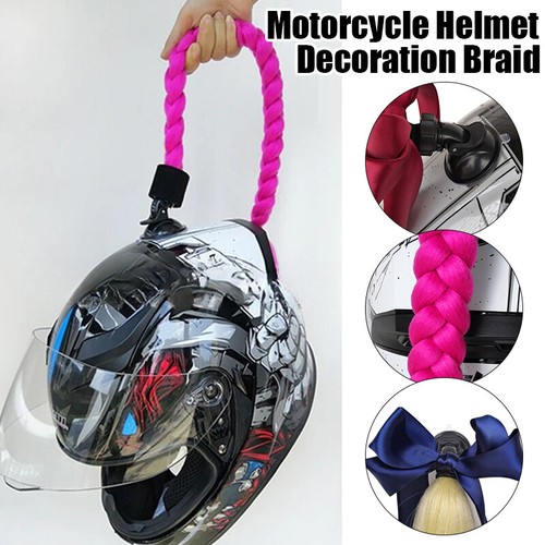 Motorcycle Helmet Decoration Braid Bow Wig for Helmets Ponytail with Sucker Bow - Afbeelding 2 van 23