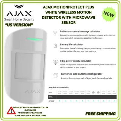 AJAX SYSTEMS AJAX MotionProtect Plus White Wireless Motion Detector with Microwave Sensor