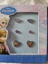 Disney Girl's Frozen Fine Silver Plated Anna and Elsa Heart Earrings 3 Pair
