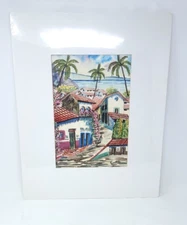 Painting Rustic Village Street Mexico Watercolor Signed NEW SEALED