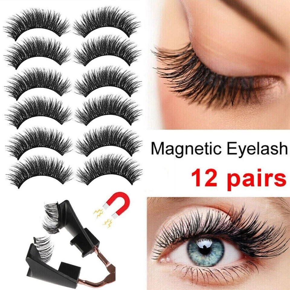 MARKENLOS 12 Stück 3D Magnet Wimpern Set Magnetische Künstliche Wimpern Mit 6 Magneten