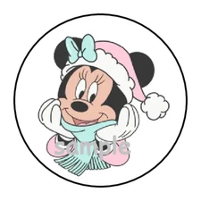 30 MINNIE STICKERS ENVELOPE SEALS LABELS 1.5" ROUND CUSTOM WINTER