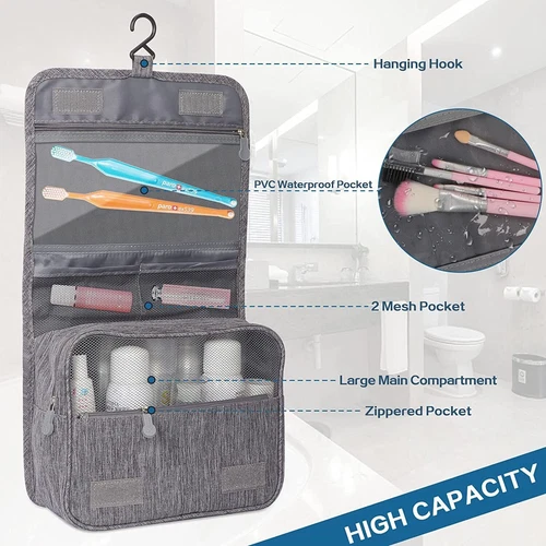 Hanging Toiletry Bag Large Travel Wash Bag for Women Mens Toiletries with Hook - Picture 10 of 15