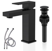 Kenes Matte Black 1 Hole Bathroom Faucet with Pop-Up Drain 3/8  Supply Lines