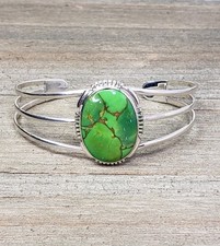 NEW Green Gaspite Sterling Silver Cuff Bracelet Southwestern Gemstone