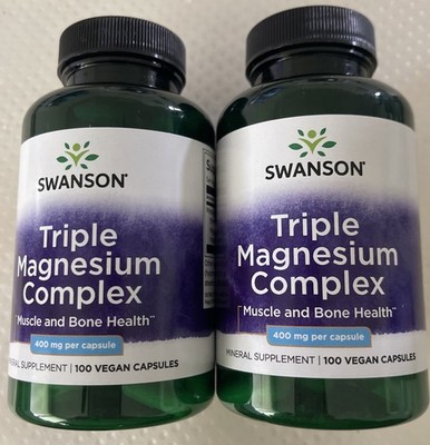 2 Packs, Triple Magnesium Complex 200 Vegan Capsules 400 mg Muscle & Bone Health