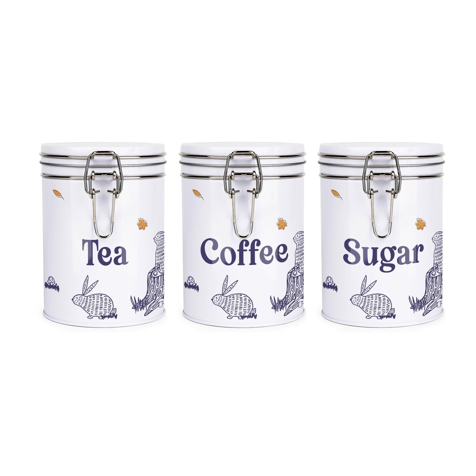Purely Home Woodland Rabbits Drinks Canisters Set - Tea, Coffee & Sugar Tins