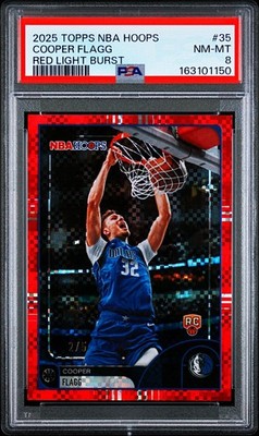 2025 Topps Hoops Cooper Flagg Rookie Red Light Burst Refractor /5 PSA 8 ! SSP