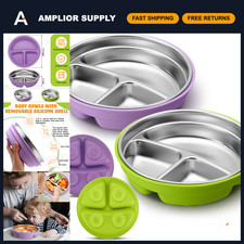 Stainless Steel Baby Suction Plates - Non-Slip, Durable, Easy Clean - Purple  G
