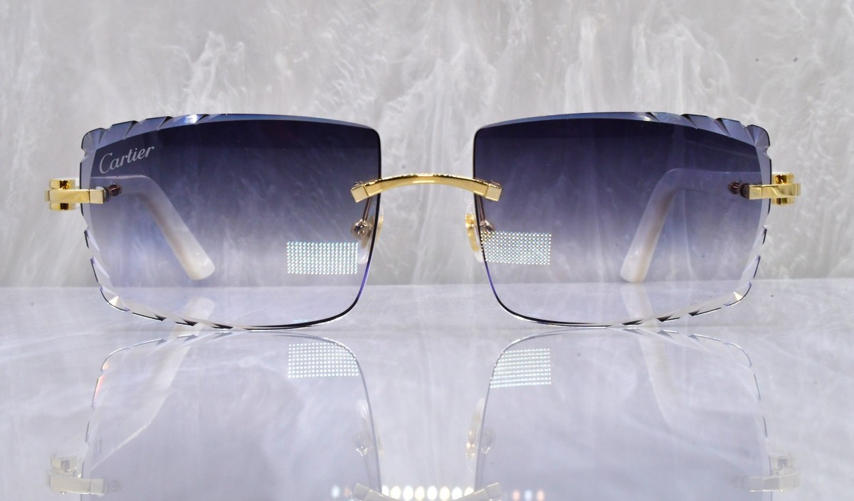 Cartier rimless white c decor gold Diamond cut white pearl