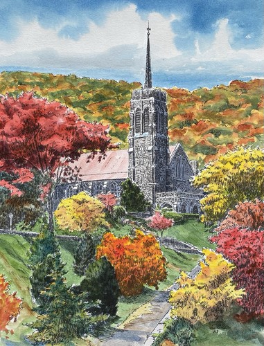West Point Chapel of the Most Holy Trinity NY Hand Colored Print 1983 Signed