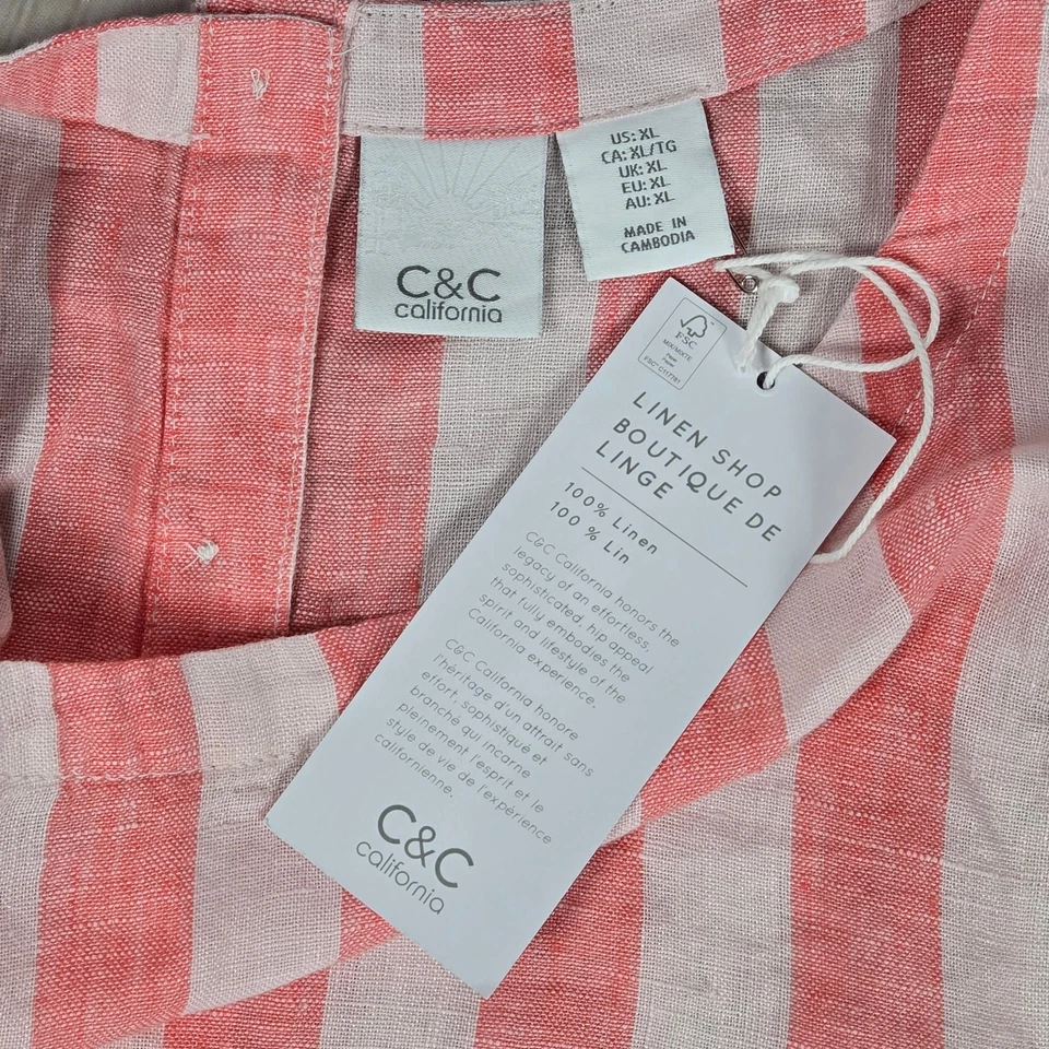 C&C California Pink Vertical Stripe Button Back Linen Tank Top XL NWT - Image 3 of 4