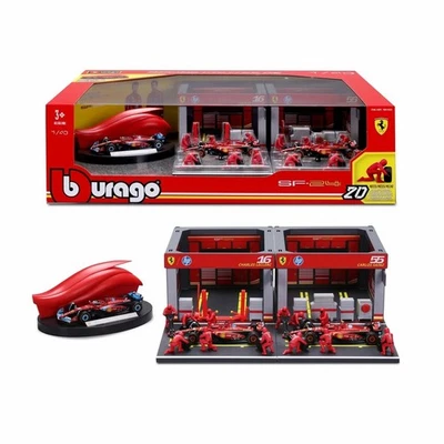 BBURAGO Burago Ferrari 1:43 Formula 1 Deluxe Pit Set - Garages / Pit Crew / 3 x F1 Cars