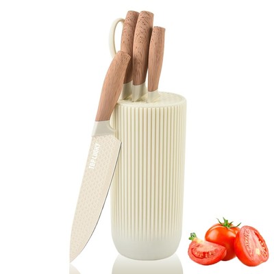 Knife Set, 6-Piece Beige Kitchen Knife Set for Home, Anti-Rust Non-stick Stai...