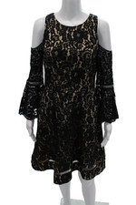 Eliza J Women Black Floral A-Line Fit and Flare Knee Length Dress Size 8