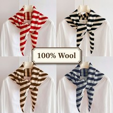 Knit Triangle Scarf 100% Wool Striped Pattern Warm Winter Neck Warmer Shawl Gift