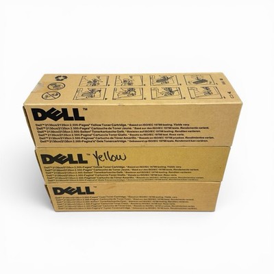 Lot of 3 Genuine Dell FM066/FM065 Toner Cartridges (2 Yellow + 1 Cyan) OEM