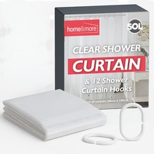 Shower Curtains Clear with Ring Hooks 180 x 180 cm Bathroom Waterproof Polyester