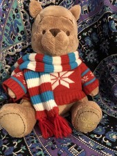 Disney Store WINTER WINNIE The POOH BEAR 12" Plush 2008 with Scarf  Sweater