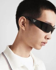 Prada PR A14S 1AB5S0 Wrap Sunglasses Black Grey Lens Sport Unisex