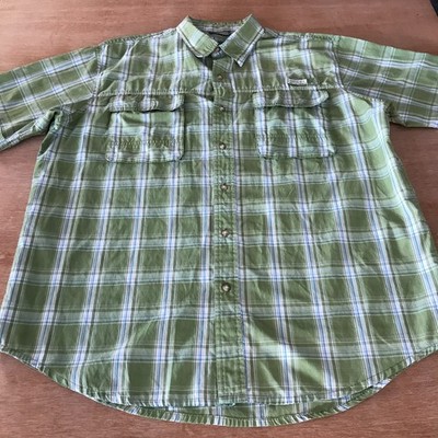 Timberland Turbo Dry Shirts Men XL Green Plaid Button Up Pocket Short Sleeve