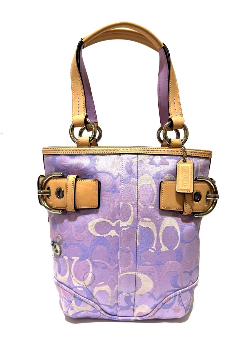 バッグ COACH y2k hand bag leather purple charm Vintage Y2k Coach Purple Signature Mini Metallic Shimmer Shoulder