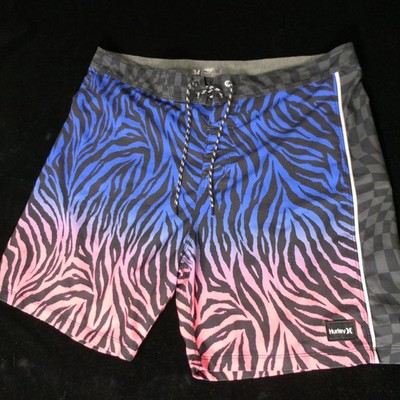 Hurley Mens Boardshorts 34 Phantom Fastlane AC Zebra 18'' Blue/Red Ombre Surfer