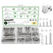 116Pcs M6 M8 M10 Screw Set Metric Bolt Assortment 304 Stainless Steel Nuts an...