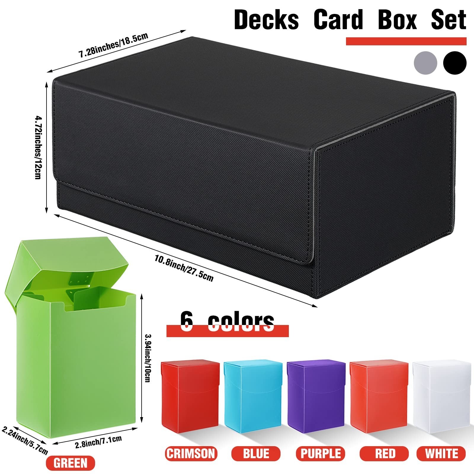 Yexiya 7 Pcs Deck Card Boxes, 1 Leather Deck Storage Case with 6 Plastic Trad...