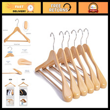 Luxury Wooden Suit Hangers 12 Pack - Glossy Finish, Extra-Wide Shoulder, 360 Sw