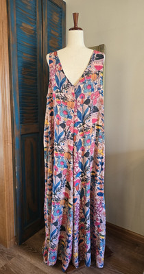 Natural Life Floral Wide Leg Jumpsuit Women XL Pink Multi Flowy Boho Colorful