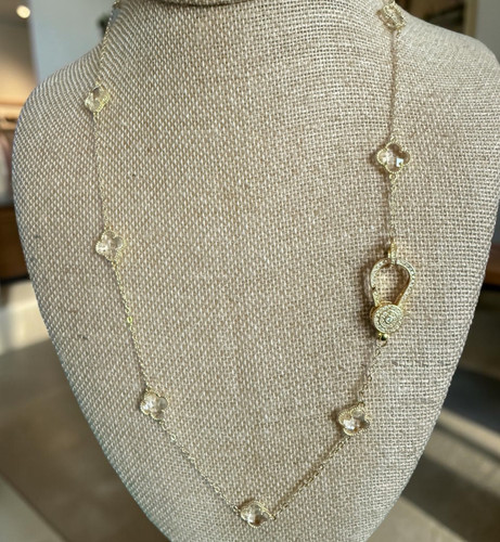 Beautiful Faceted Clover Station Pave Necklace Adjustable