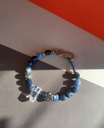 Nuevo Hombre Tejido a Mano Piedra Sodalita con Cristal y Acero Inoxidable Pulsera - Imagen 5 de 5